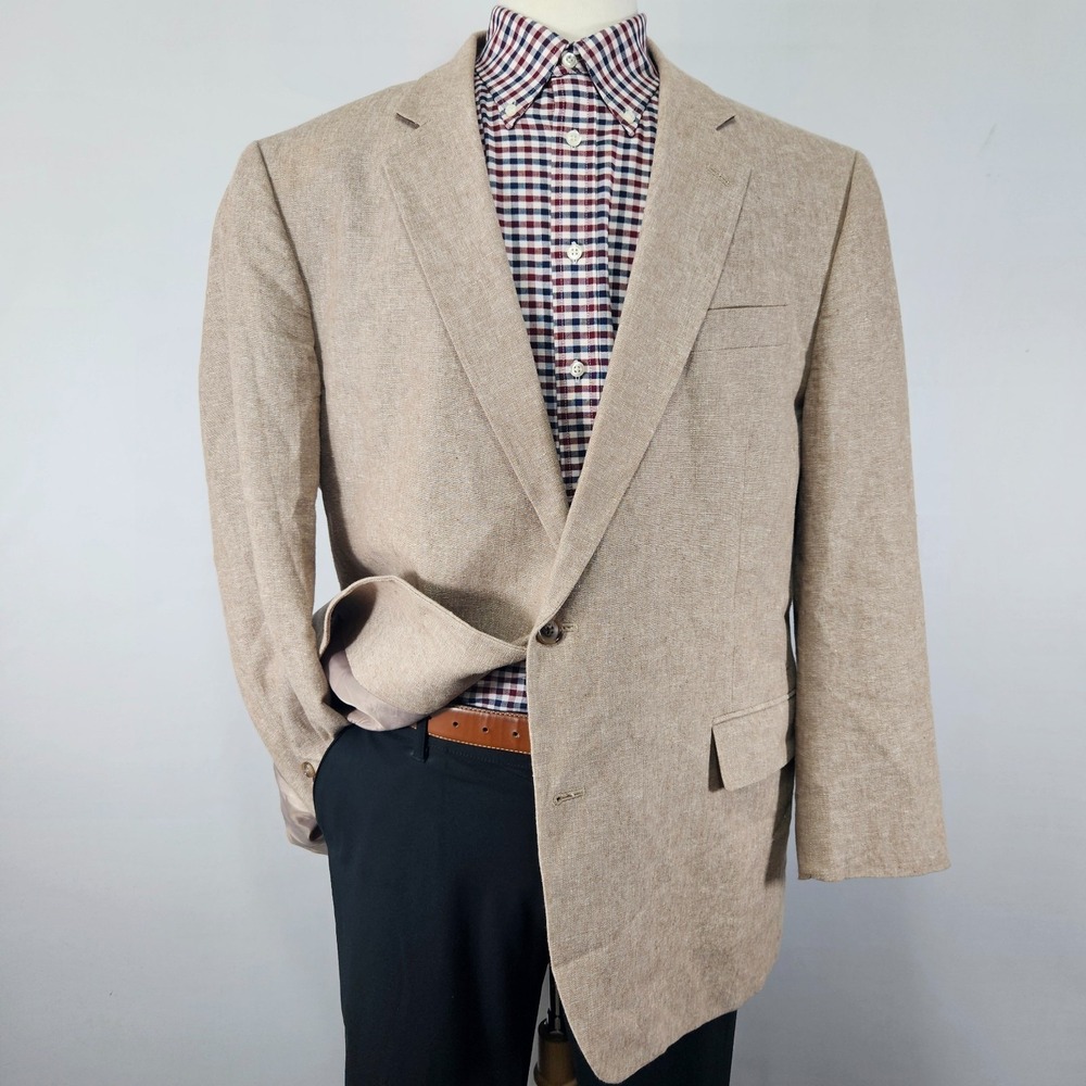 Stafford Men's Sport Coat Blazer Two Button Beige Linen Cotton Classic 48R
